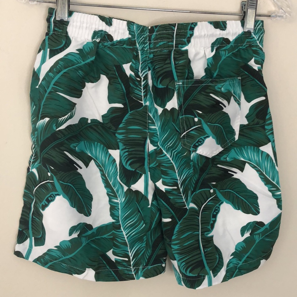 SSLR Boys Tropical Swim Shorts in green white pockets drawstring elastic waist M